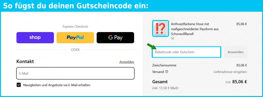 angelico Gutschein einfuegen und sparen blau