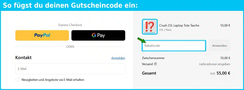 bagsmart Gutschein einfuegen und sparen blau