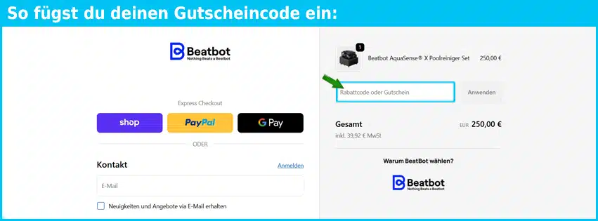 beatbot Gutschein einfuegen und sparen blau