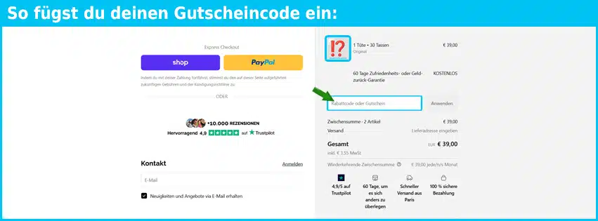 bonjourdrink Gutschein einfuegen und sparen blau