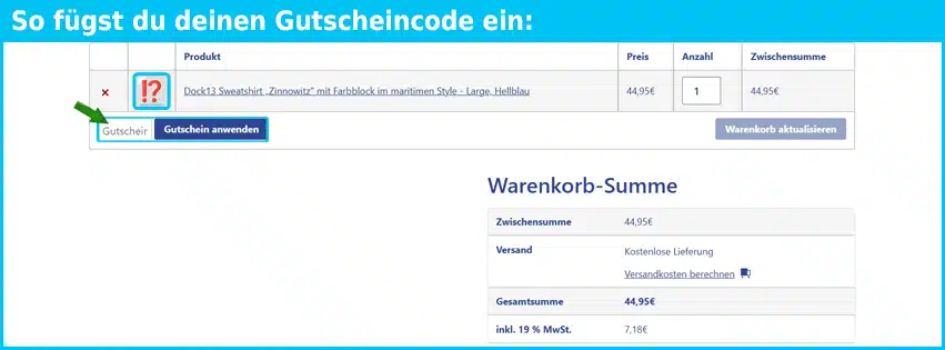 dock13 Gutschein einfuegen und sparen blau