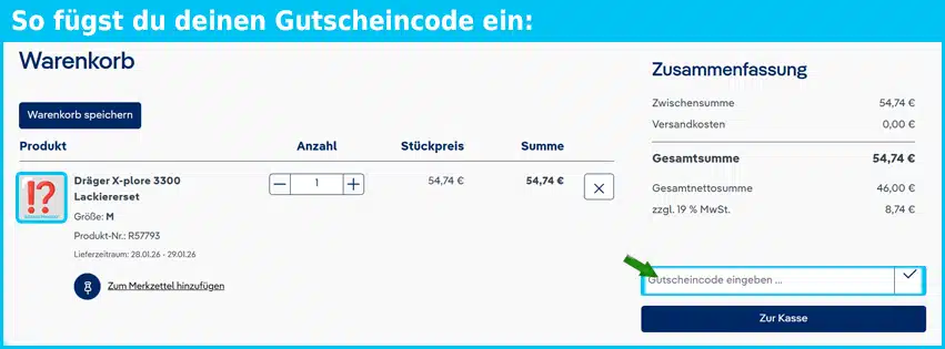 draeger Gutschein einfuegen und sparen blau