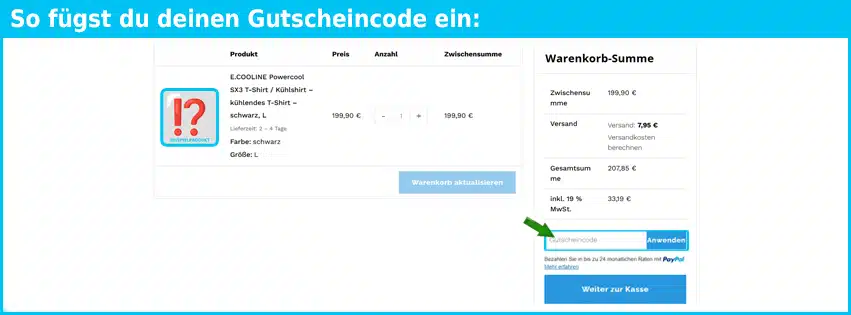 e-cooline Gutschein einfuegen und sparen blau