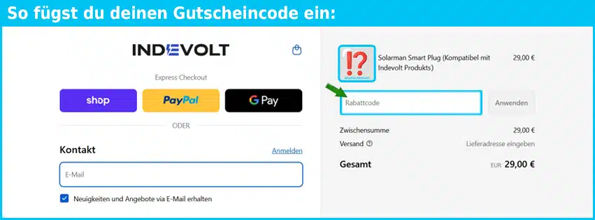 indevolt Gutschein einfuegen und sparen blau