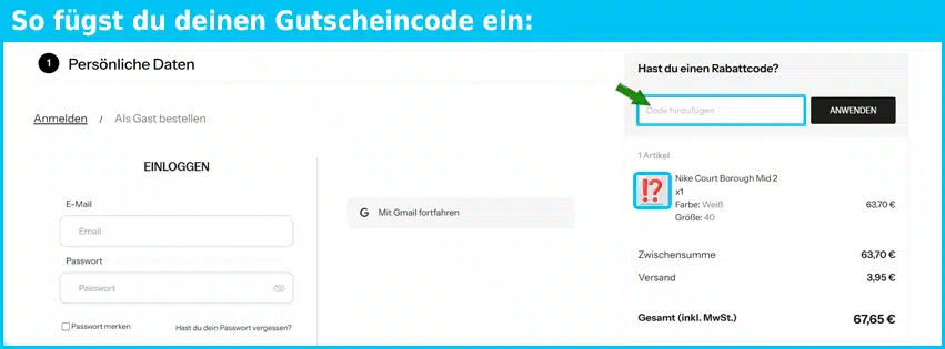 krack Gutschein einfuegen und sparen blau