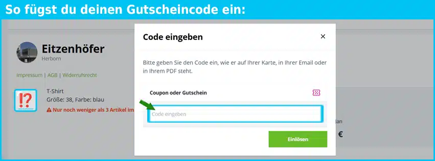 modehaus.de Gutschein einfuegen und sparen blau