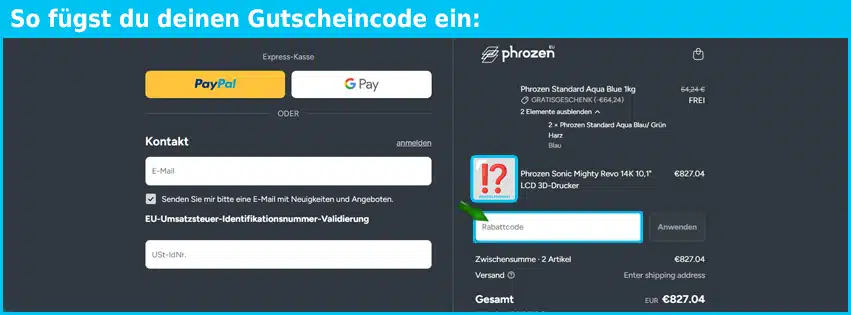 phrozen3d Gutschein einfuegen und sparen blau