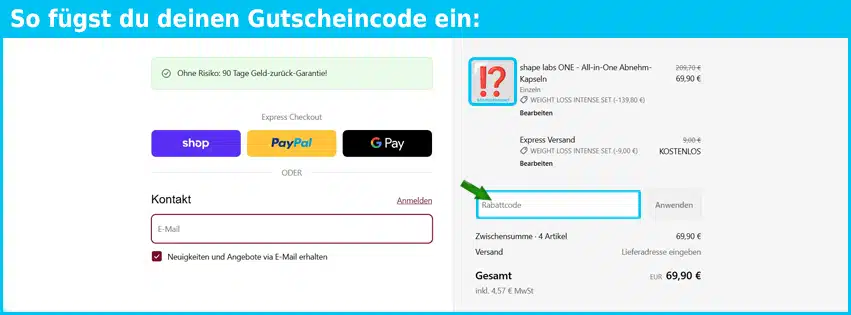 shapelabs Gutschein einfuegen und sparen blau