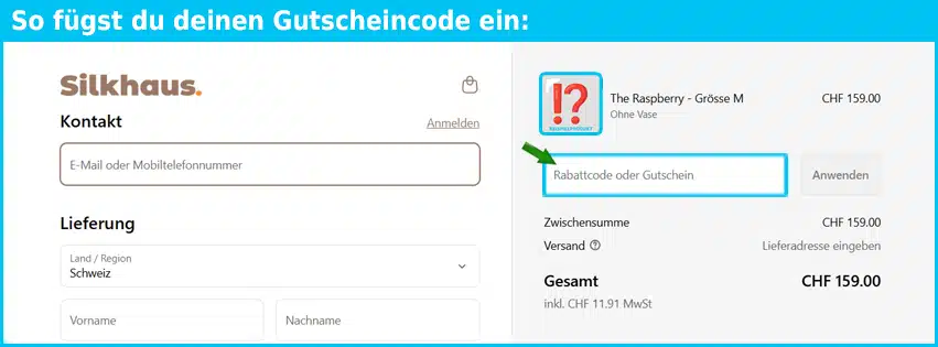 silkhaus Gutschein einfuegen und sparen blau