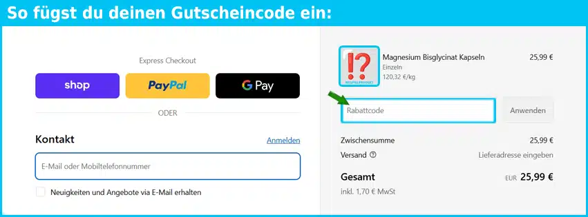 supplenatura Gutschein einfuegen und sparen blau