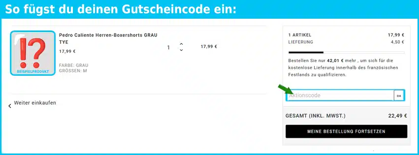 valege Gutschein einfuegen und sparen blau