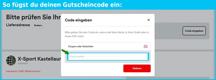 x-sport Gutschein einfuegen und sparen blau