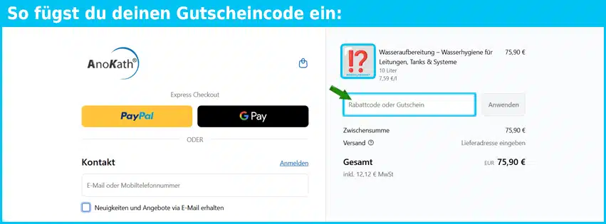 anokath Gutschein einfuegen und sparen blau