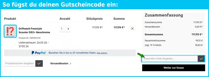 driftwerk Gutschein einfuegen und sparen blau