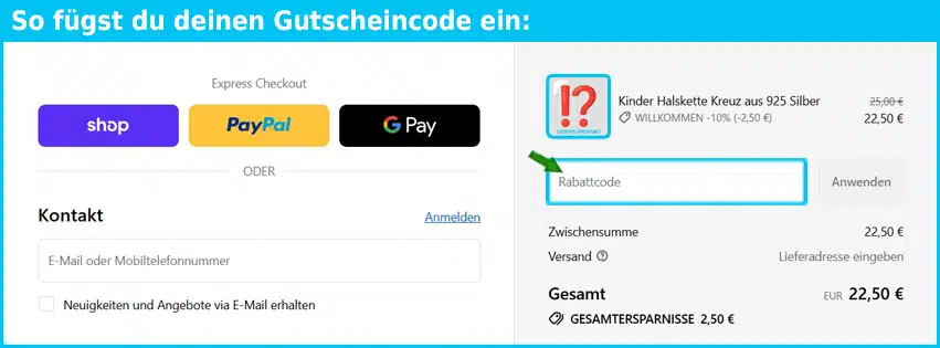 funkelino Gutschein einfuegen und sparen blau