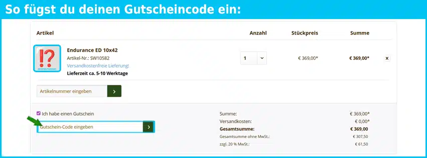 jagdzubehoer.at Gutschein einfuegen und sparen blau