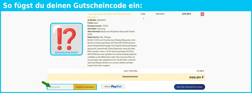 mcrepair Gutschein einfuegen und sparen blau