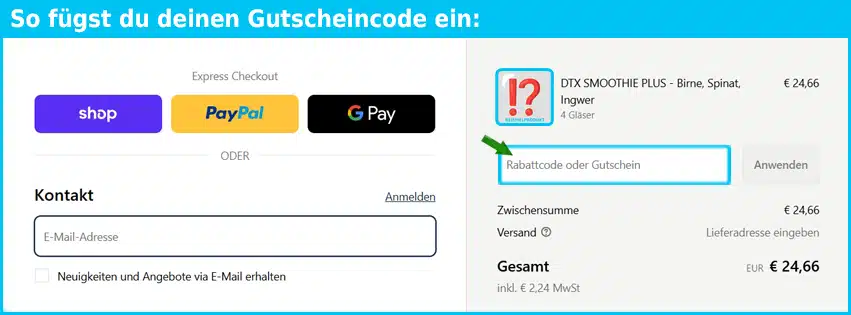 purora Gutschein einfuegen und sparen blau