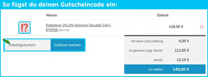 secutek24 Gutschein einfuegen und sparen blau