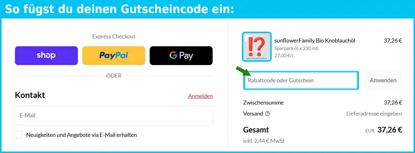 sunflowerfamily Gutschein einfuegen und sparen blau