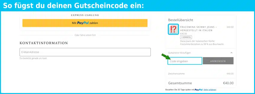 vintagellamoda Gutschein einfuegen und sparen blau