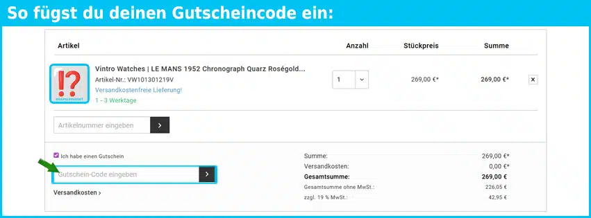 vintro-watches Gutschein einfuegen und sparen blau