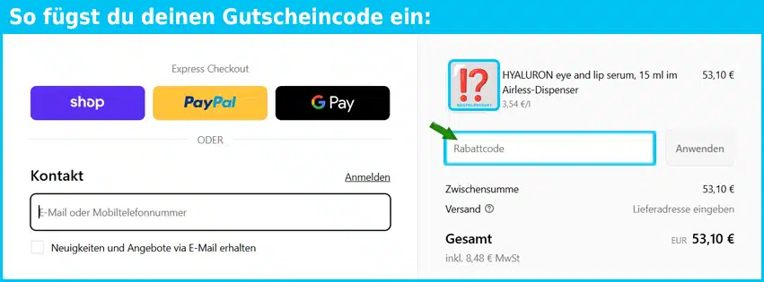 yverum Gutschein einfuegen und sparen blau