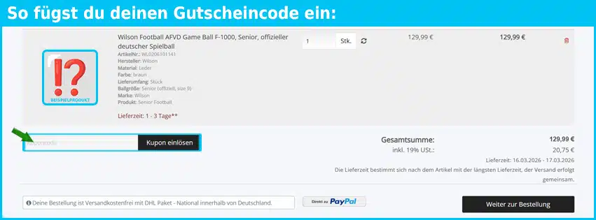 american-football.com Gutschein einfuegen und sparen blau