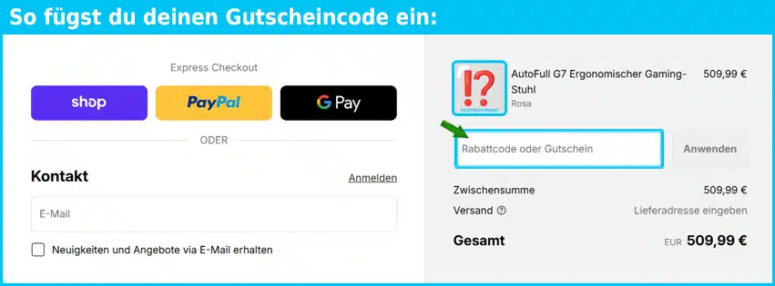 autofull Gutschein einfuegen und sparen blau