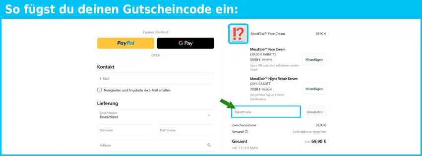 bionera Gutschein einfuegen und sparen blau