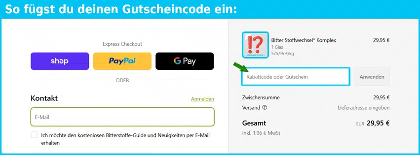 bitterliebe Gutschein einfuegen und sparen blau