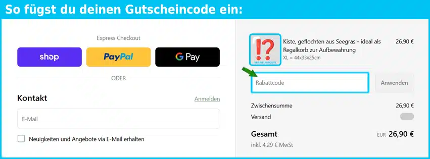 decorasian Gutschein einfuegen und sparen blau