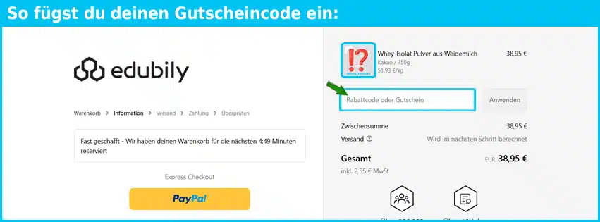 edubily Gutschein einfuegen und sparen blau