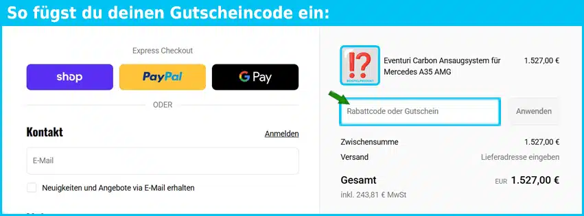 gepfeffert Gutschein einfuegen und sparen blau