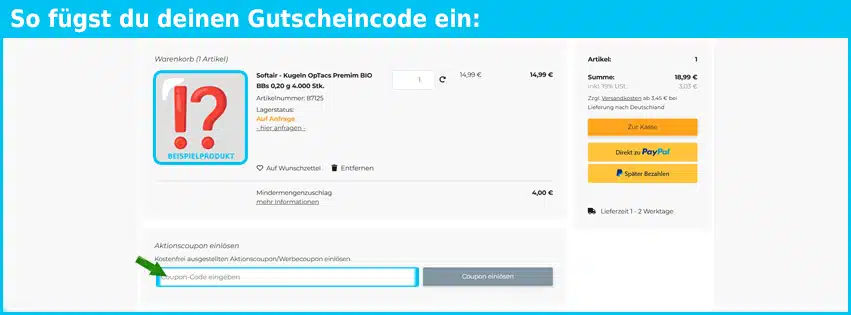 gunpoint.de Gutschein einfuegen und sparen blau