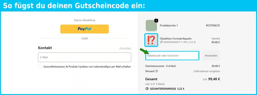 lebenskraftpur Gutschein einfuegen und sparen blau