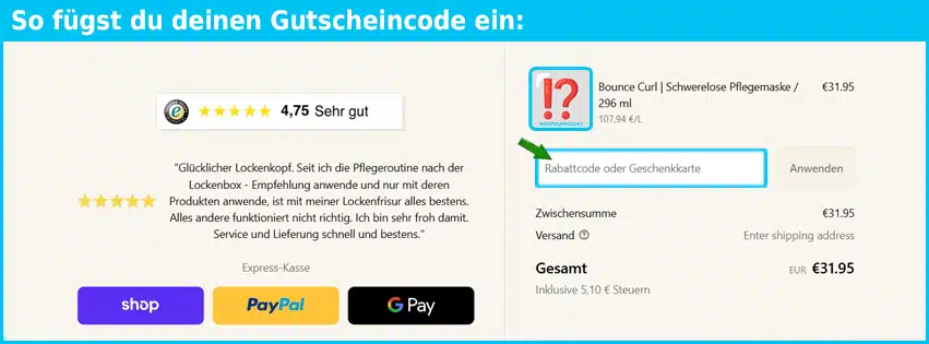 lockenbox Gutschein einfuegen und sparen blau