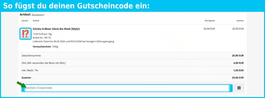 muesli-muehle Gutschein einfuegen und sparen blau