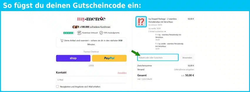mymense Gutschein einfuegen und sparen blau