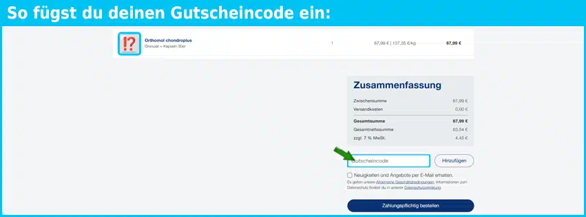 orthomol Gutschein einfuegen und sparen blau