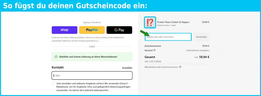 prepmymeal Gutschein einfuegen und sparen blau