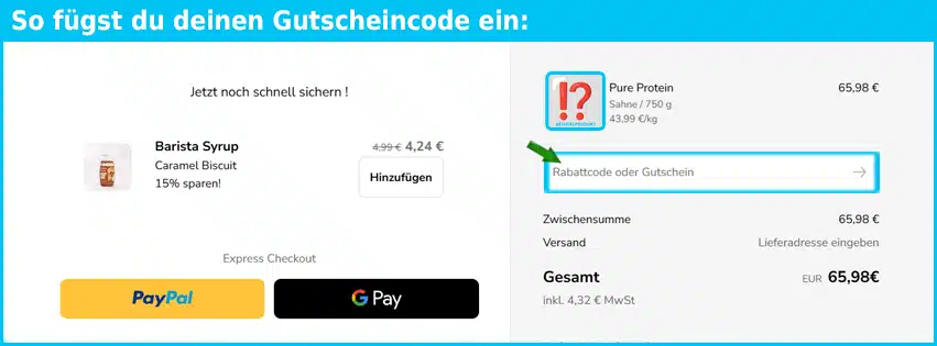 rockanutrition Gutschein einfuegen und sparen blau