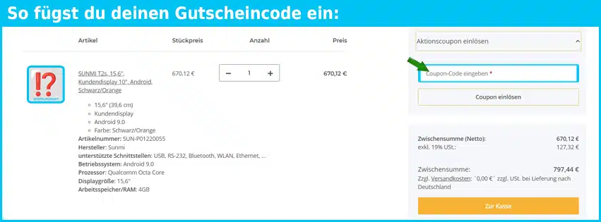 sellersupply Gutschein einfuegen und sparen blau