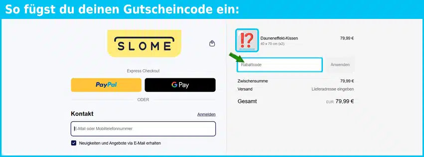slome Gutschein einfuegen und sparen blau