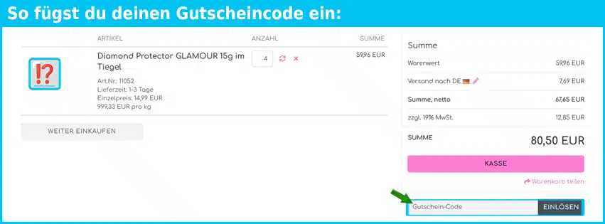 solution-cosmetic Gutschein einfuegen und sparen blau