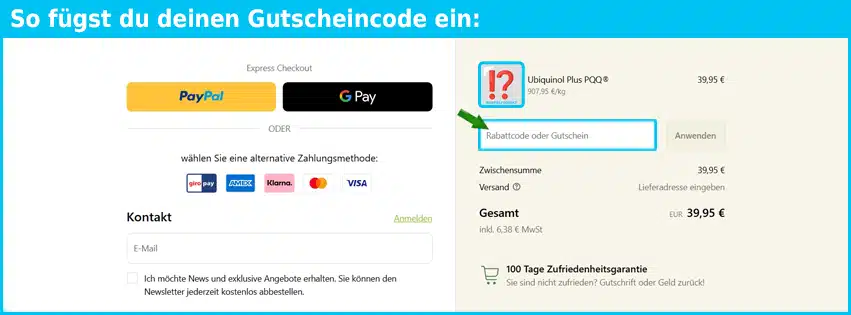 supplera Gutschein einfuegen und sparen blau