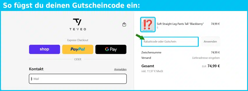 teveo Gutschein einfuegen und sparen blau