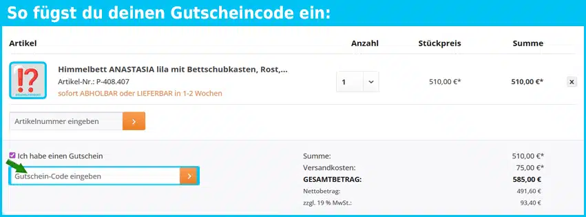 traum-moebel Gutschein einfuegen und sparen blau