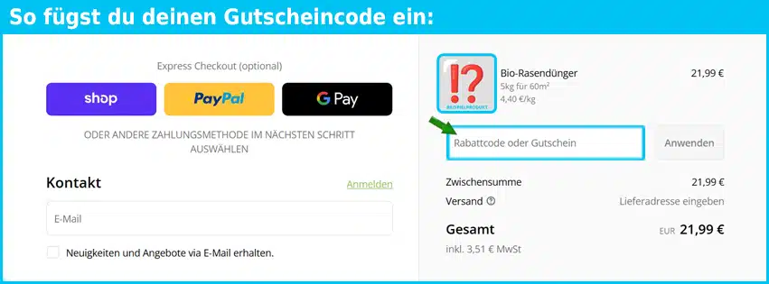turbogruen Gutschein einfuegen und sparen blau
