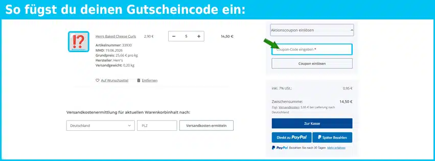 usa-food.de Gutschein einfuegen und sparen blau